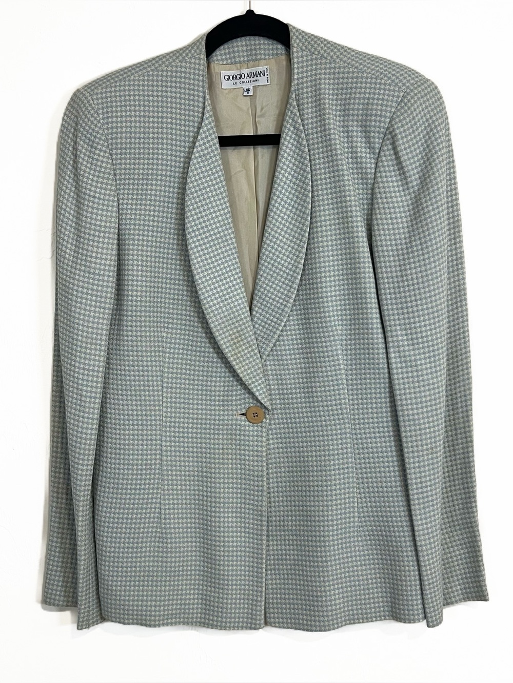 Vintage Giorgio Armani Houndstooth Print Blazer Light Blue Cream Size 42 / 8